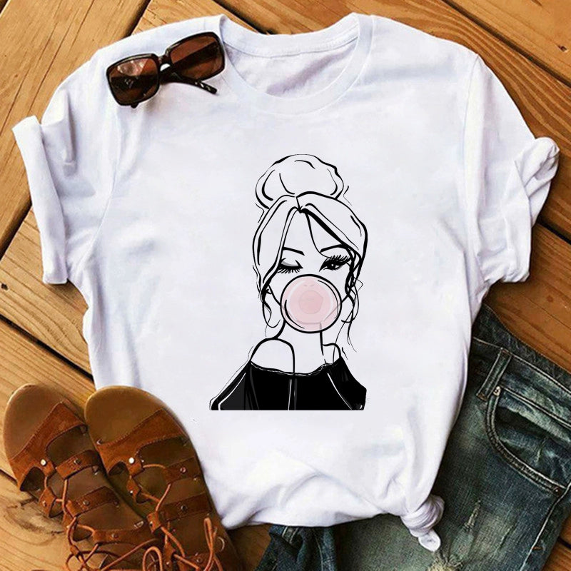 Fashion Vogue round Neck Short Sleeve Ins Cartoon