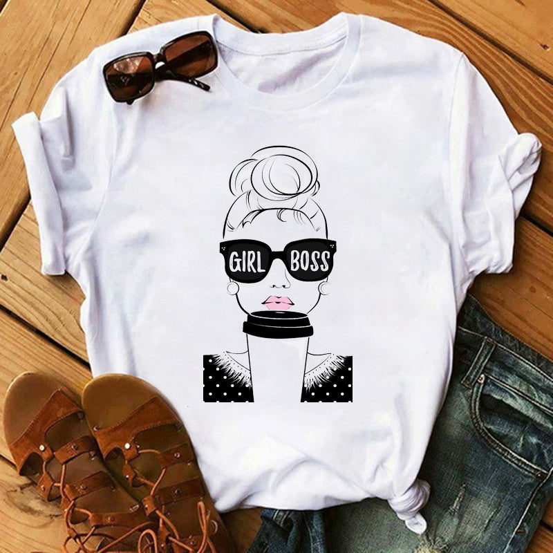 Fashion Vogue round Neck Short Sleeve Ins Cartoon