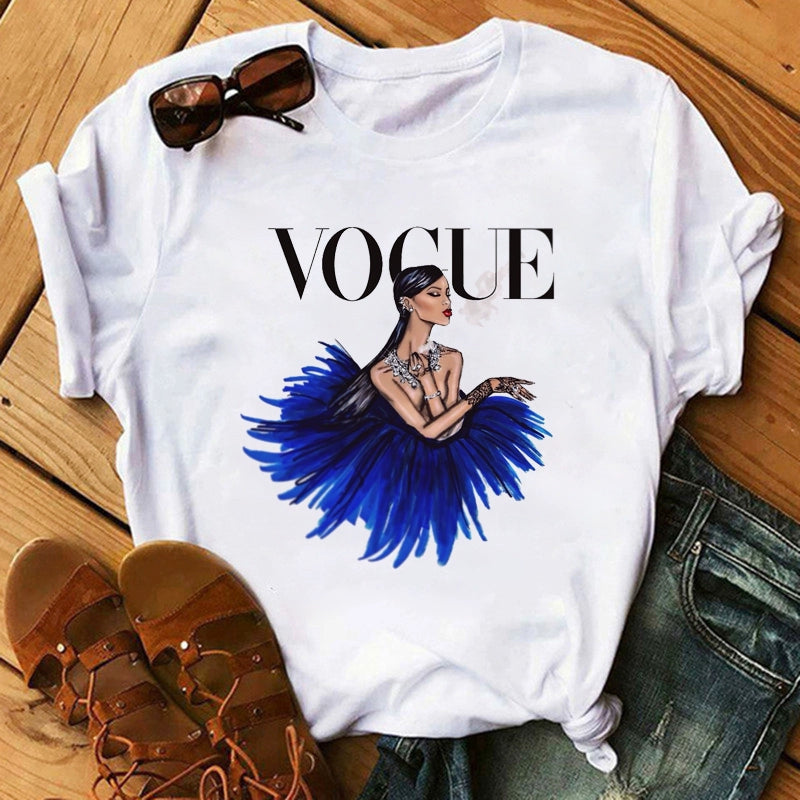 Fashion Vogue round Neck Short Sleeve Ins Cartoon