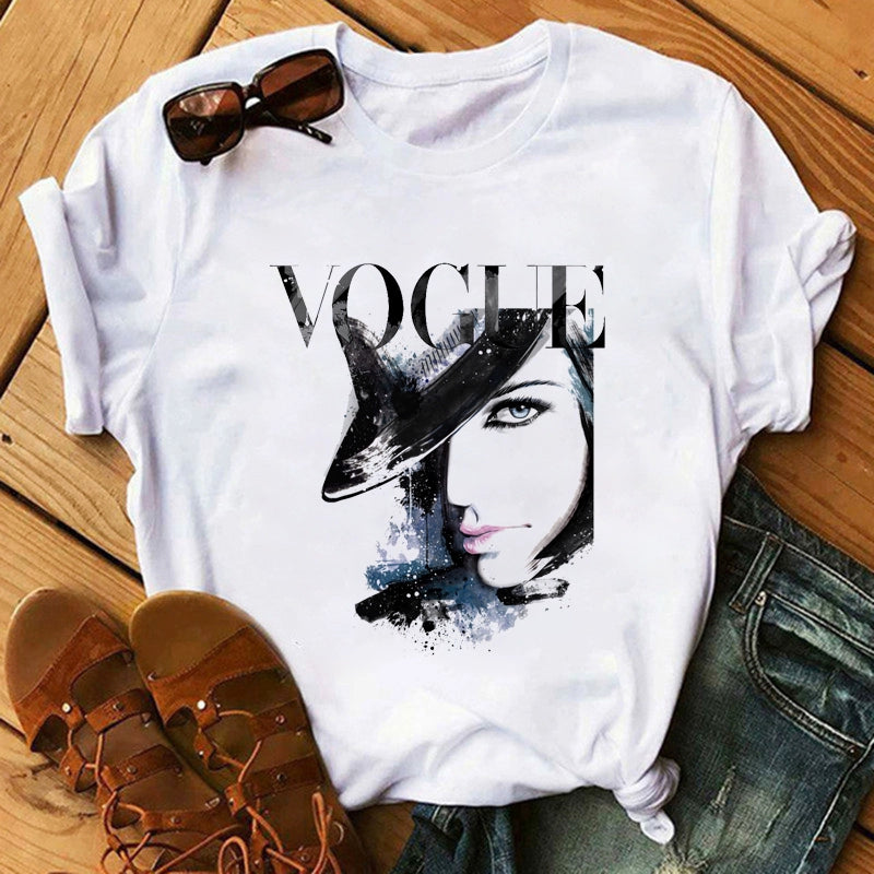 Fashion Vogue round Neck Short Sleeve Ins Cartoon