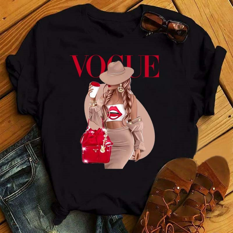 Fashion Vogue round Neck Short Sleeve Ins Cartoon