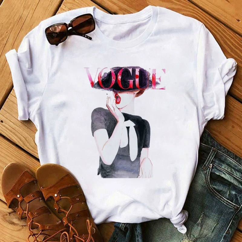 Fashion Vogue round Neck Short Sleeve Ins Cartoon