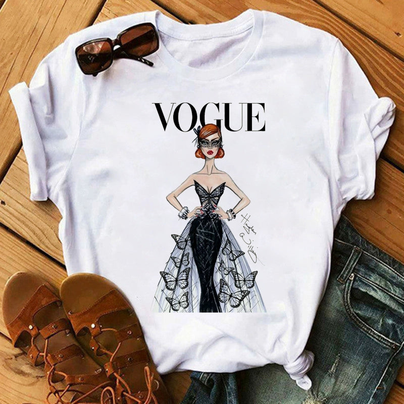 Fashion Vogue round Neck Short Sleeve Ins Cartoon