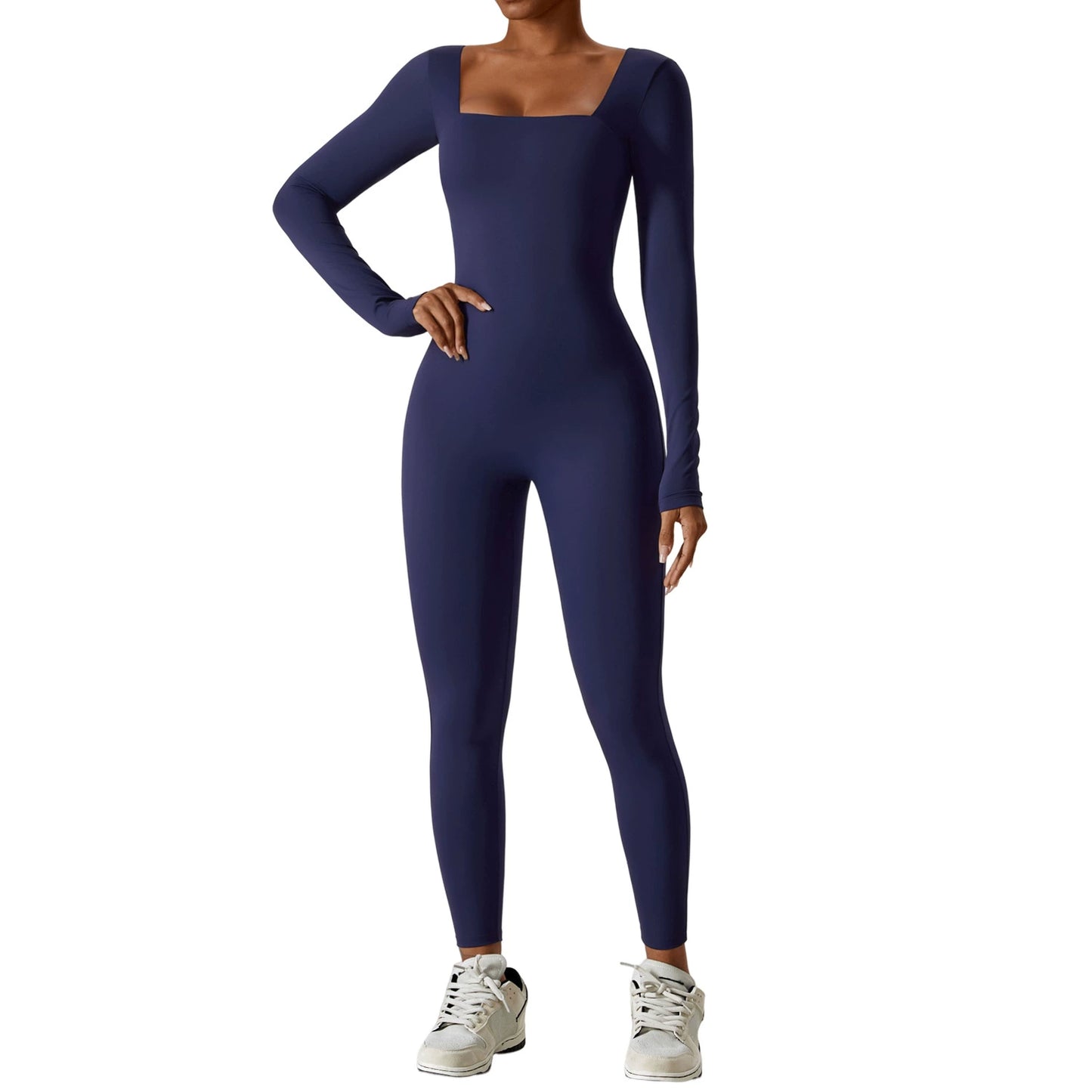 Tight Long Sleeve Yoga Wear Naked Women Fitness Exercise Quick-Drying Yoga Jumpsuit with Chest Pad