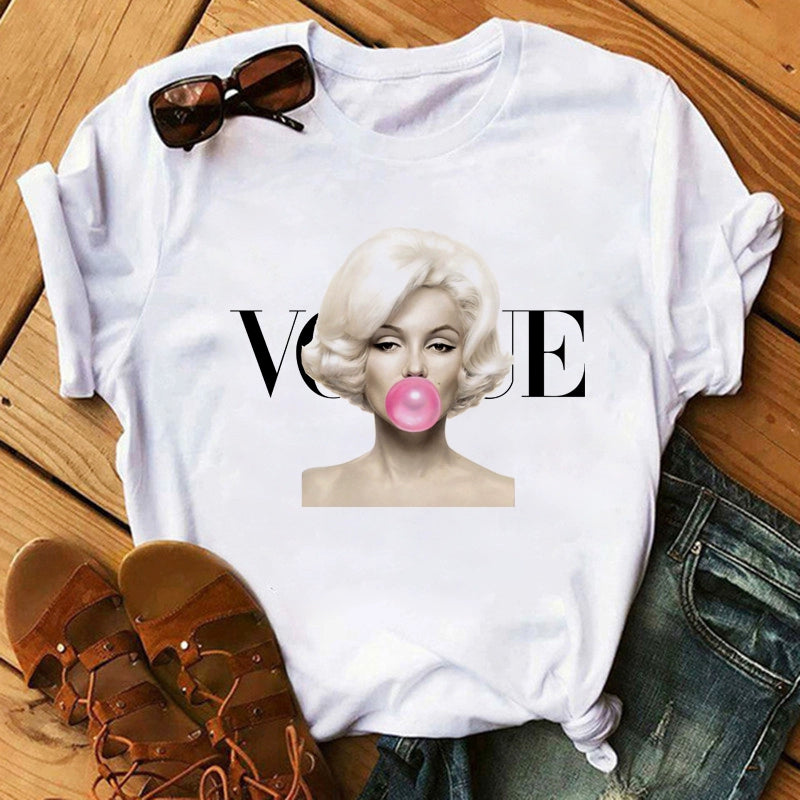 Fashion Vogue round Neck Short Sleeve Ins Cartoon