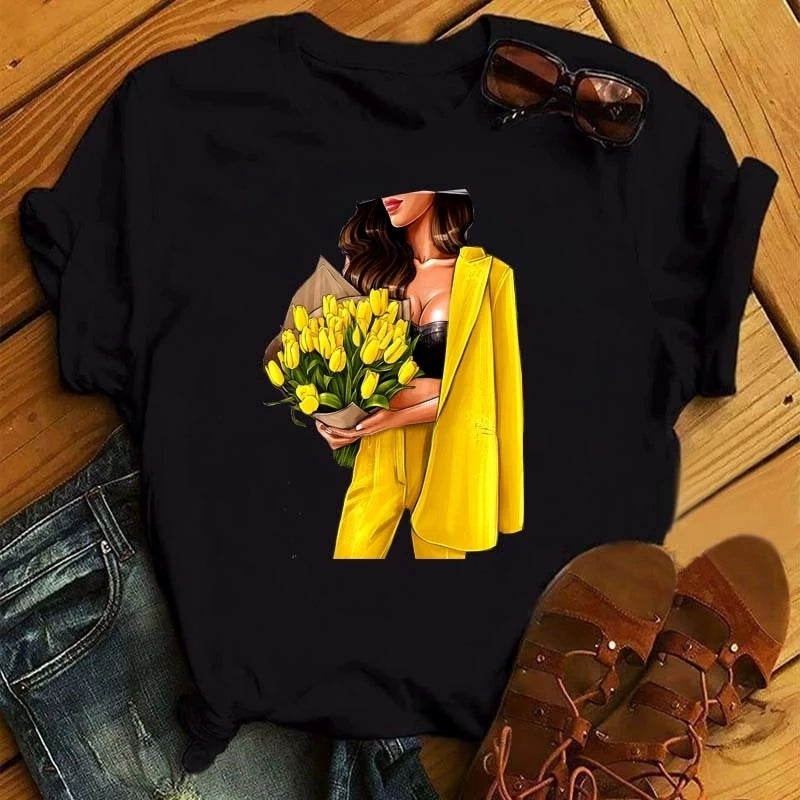 Fashion Vogue round Neck Short Sleeve Ins Cartoon