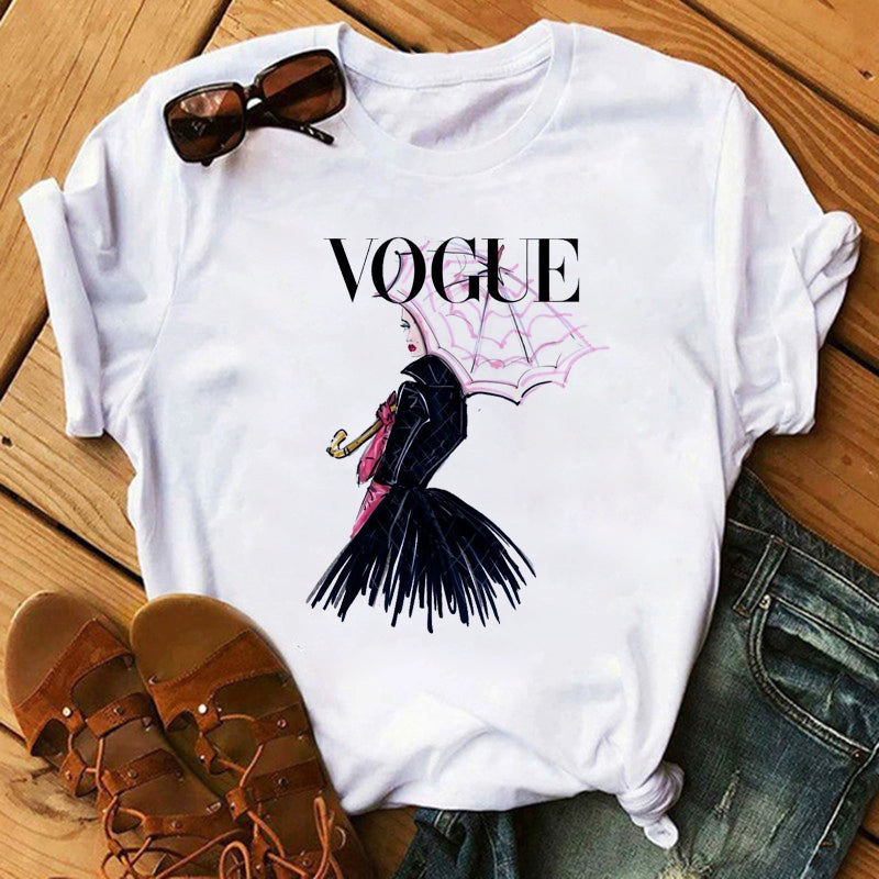 Fashion Vogue round Neck Short Sleeve Ins Cartoon