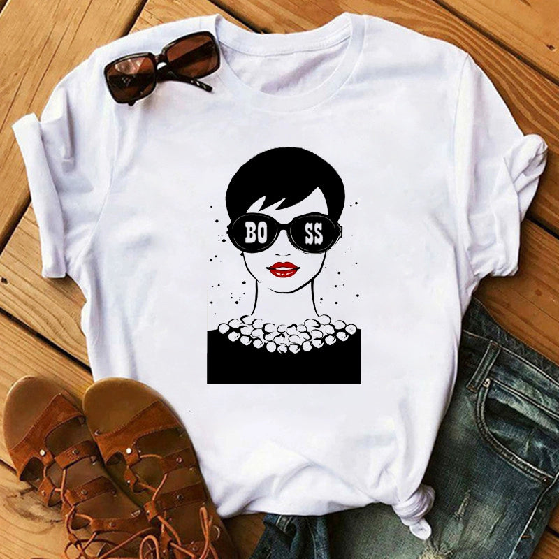 Fashion Vogue round Neck Short Sleeve Ins Cartoon