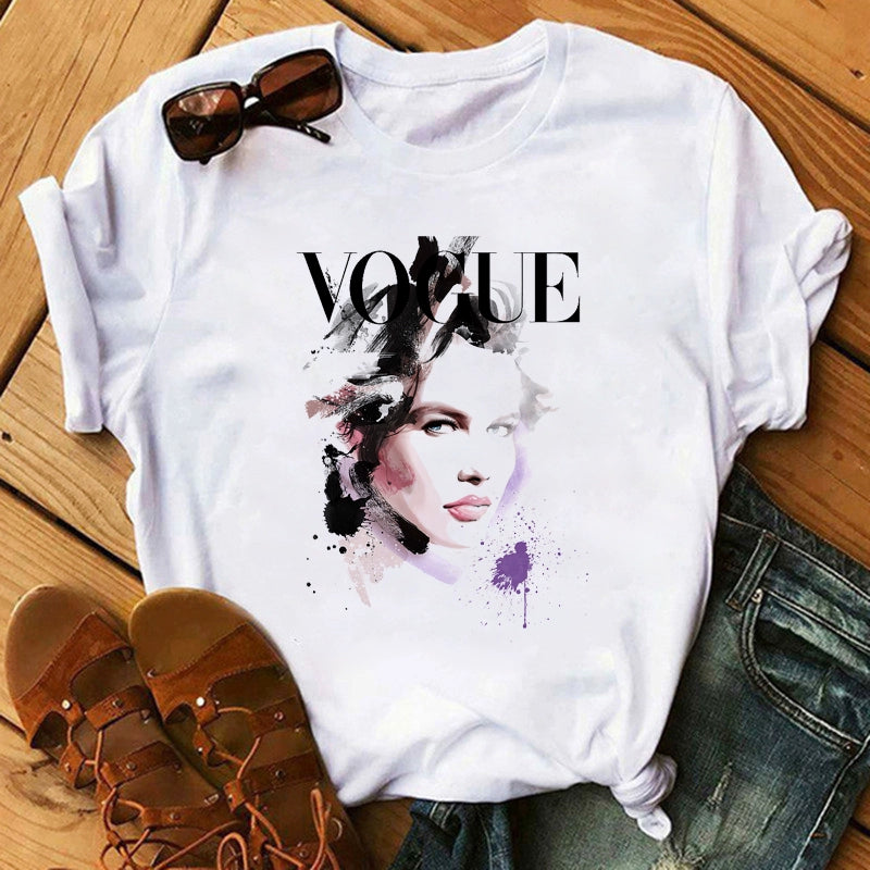 Fashion Vogue round Neck Short Sleeve Ins Cartoon