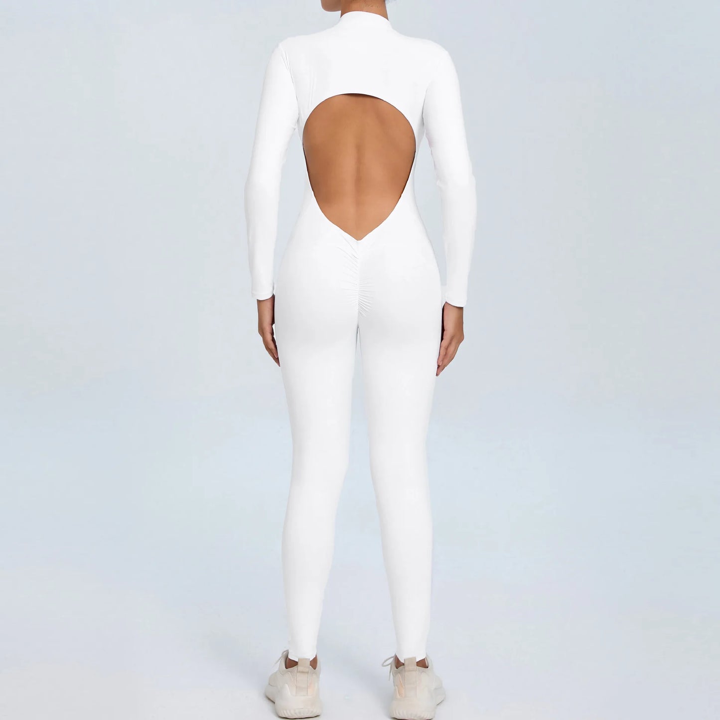Women's Back Sports Jumpsuit Yoga Clothes Rompers Women Long Sleeve Workout Backless One-piece Suit Female