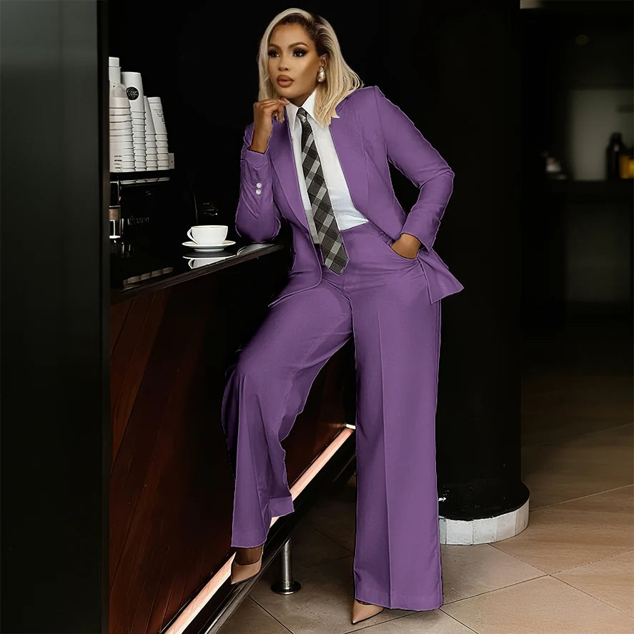 Women's Modern Fashion Single-breasted Pants Suits Peak Lapel Two Pieces Comes in a Variety of Colors Office Lady Simple Set