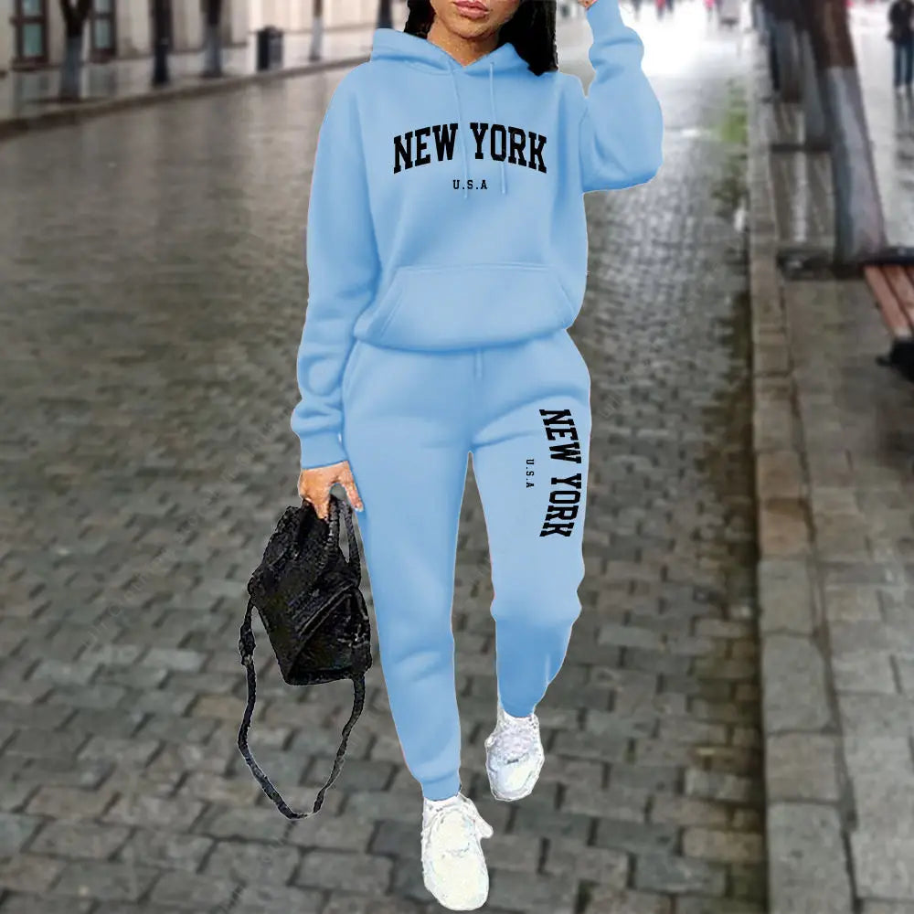 Women's NEW YORK Tracksuit Autumn Winter Hoodies Trousers 2PCS Suit Sports Jogging Pants Sets High Quality Clothes