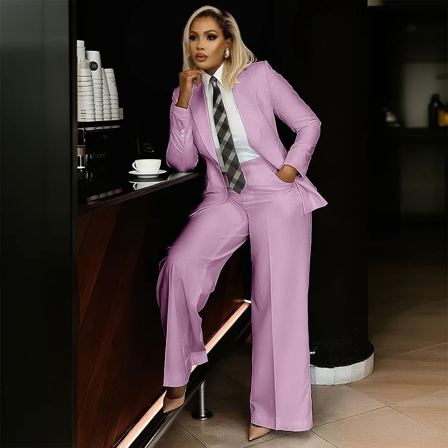 Women's Modern Fashion Single-breasted Pants Suits Peak Lapel Two Pieces Comes in a Variety of Colors Office Lady Simple Set