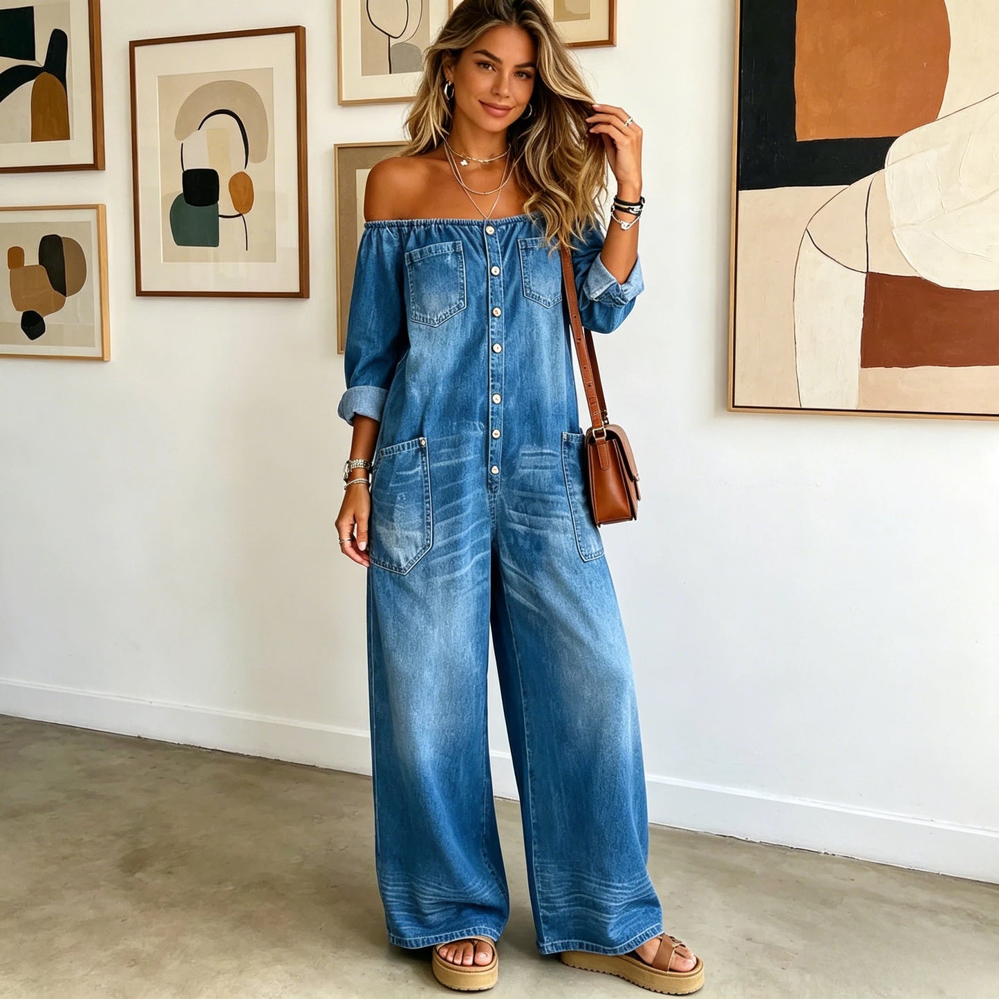Jumpsuits Women's Denim One-Piece Full Sleeve Off Shoulder Overalls Long Pants Rompers Y2k Streetwear Jumpsuit Casual Loose 2026