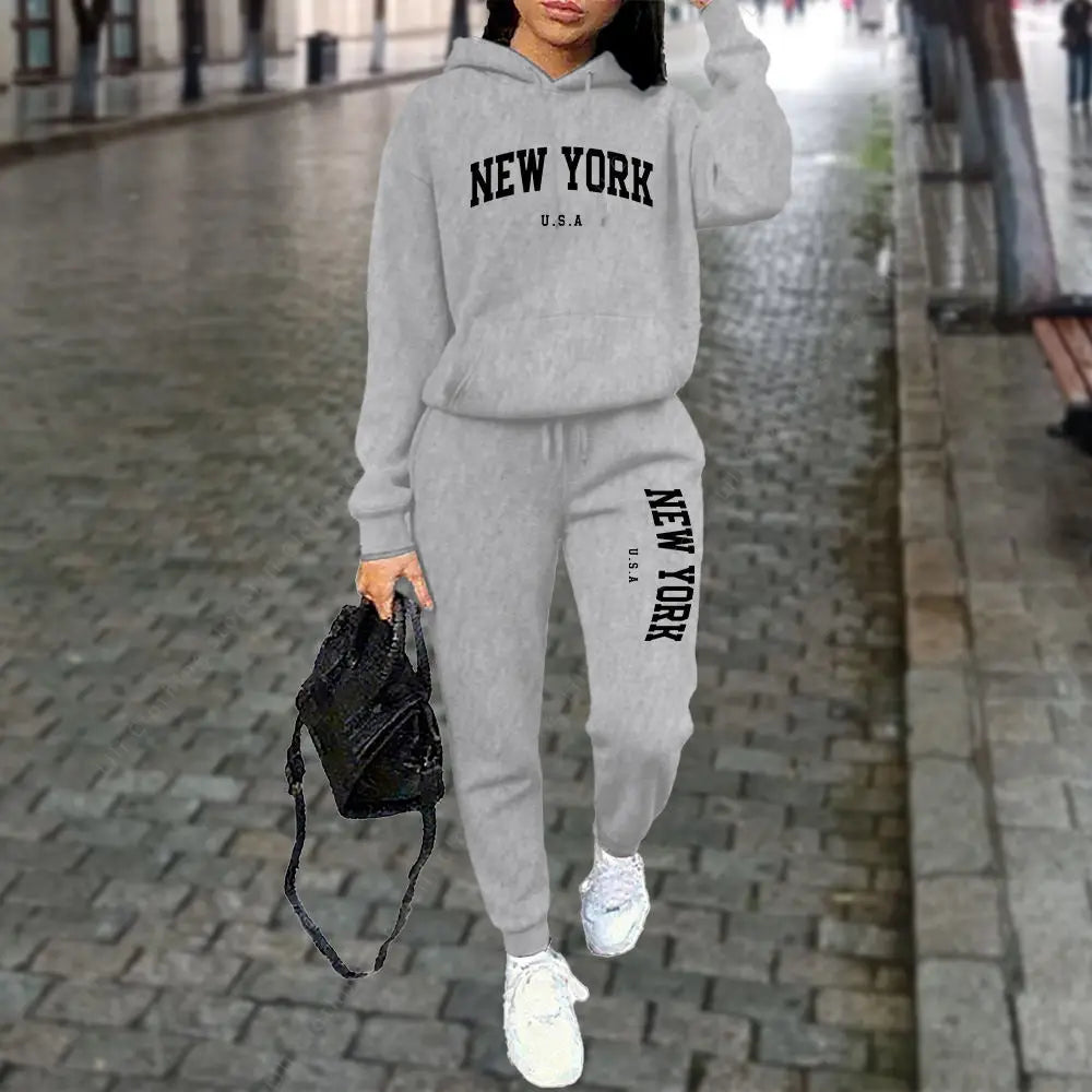 Women's NEW YORK Tracksuit Autumn Winter Hoodies Trousers 2PCS Suit Sports Jogging Pants Sets High Quality Clothes