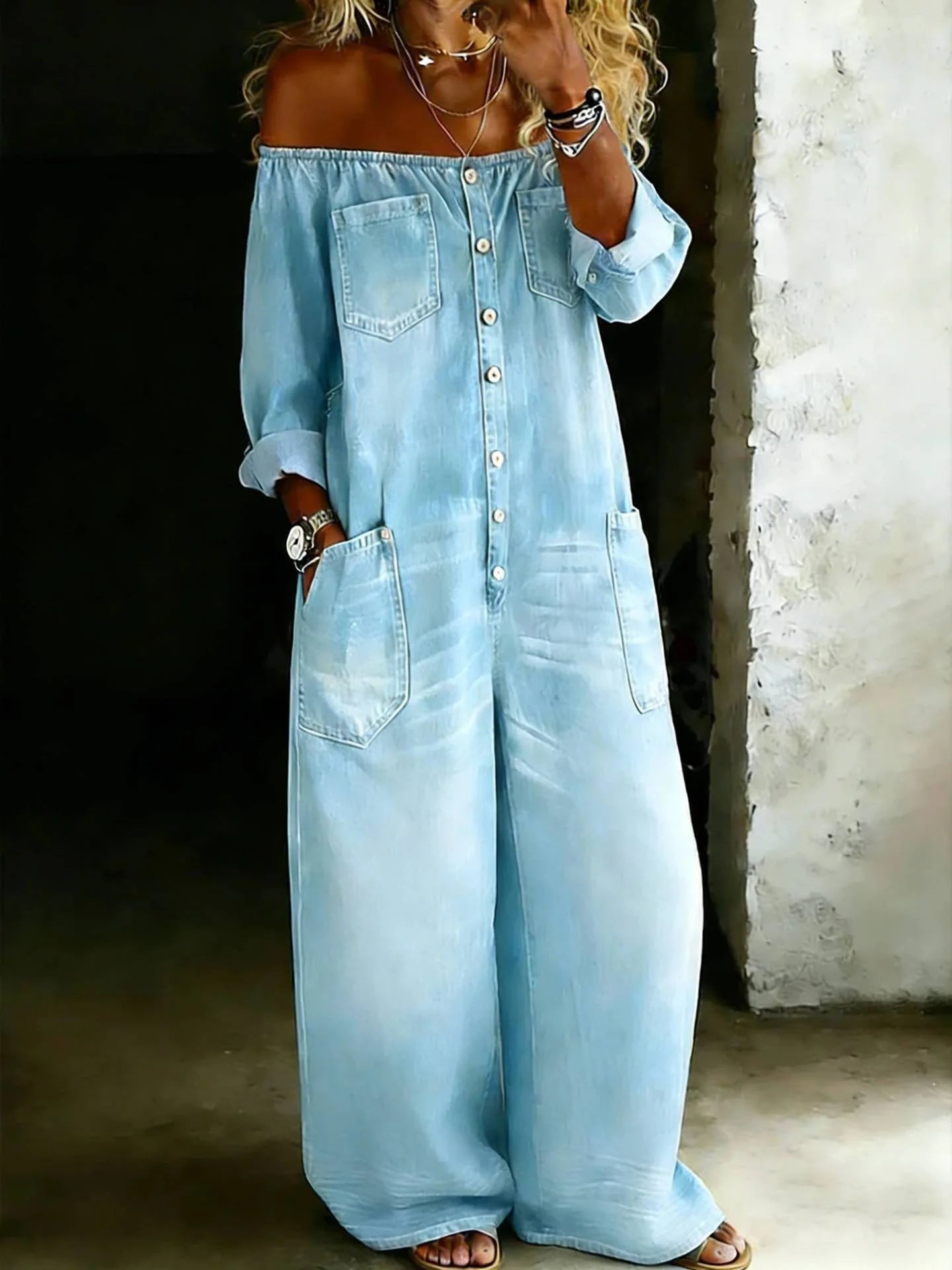 Jumpsuits Women's Denim One-Piece Full Sleeve Off Shoulder Overalls Long Pants Rompers Y2k Streetwear Jumpsuit Casual Loose 2026