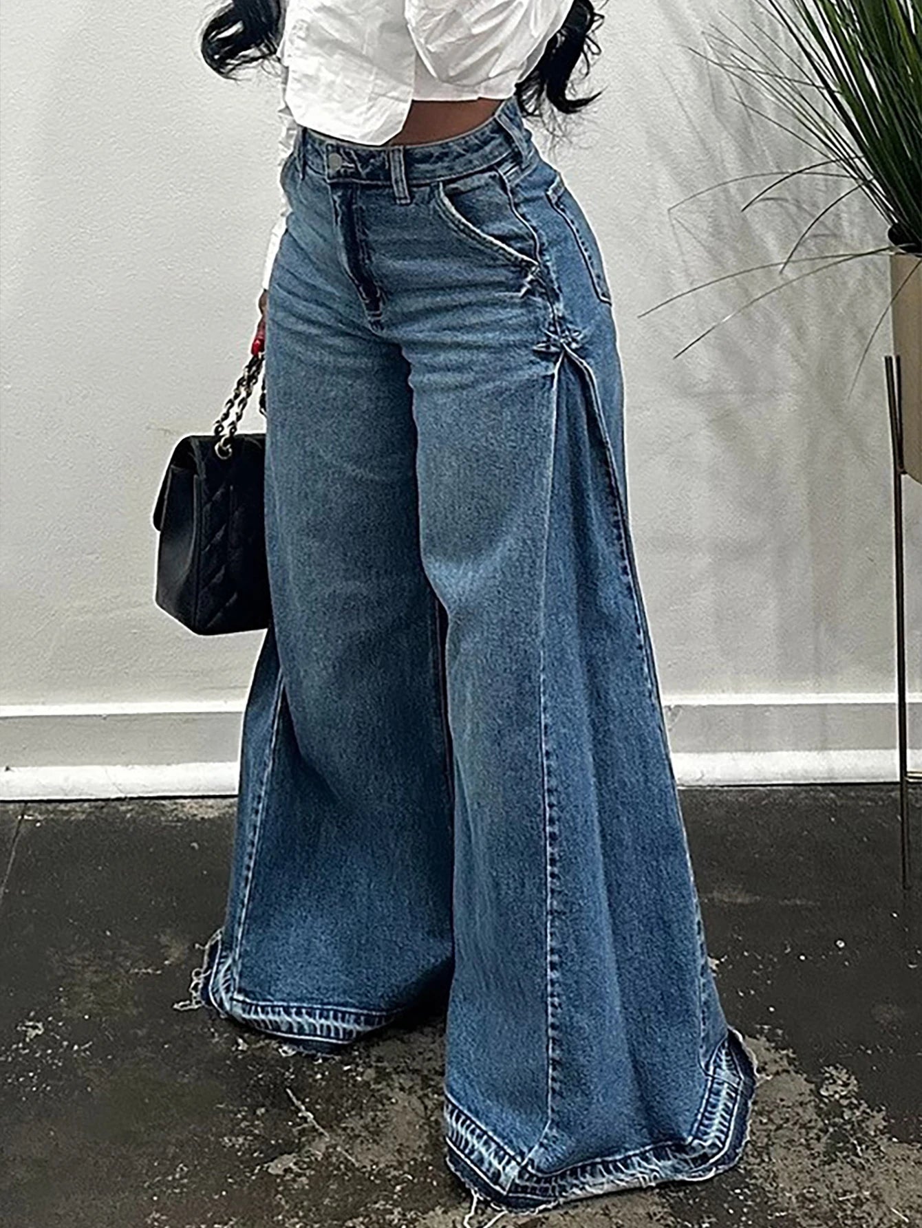 Women's Vintage Wide-Leg Jeans Y2K Niche Design Flared Pants Loose Versatile Floor-Length Trousers