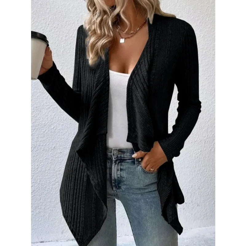 2025 Women's New Autumn/Winter Cardigan Tops Solid Color Casual Fashionable Loose Long Sleeve Knitted Sweater Jacket