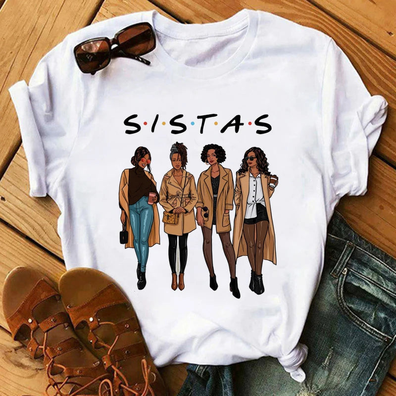 Women Cute Black Girls African Women T Shirt Cartoon Graphic Prints