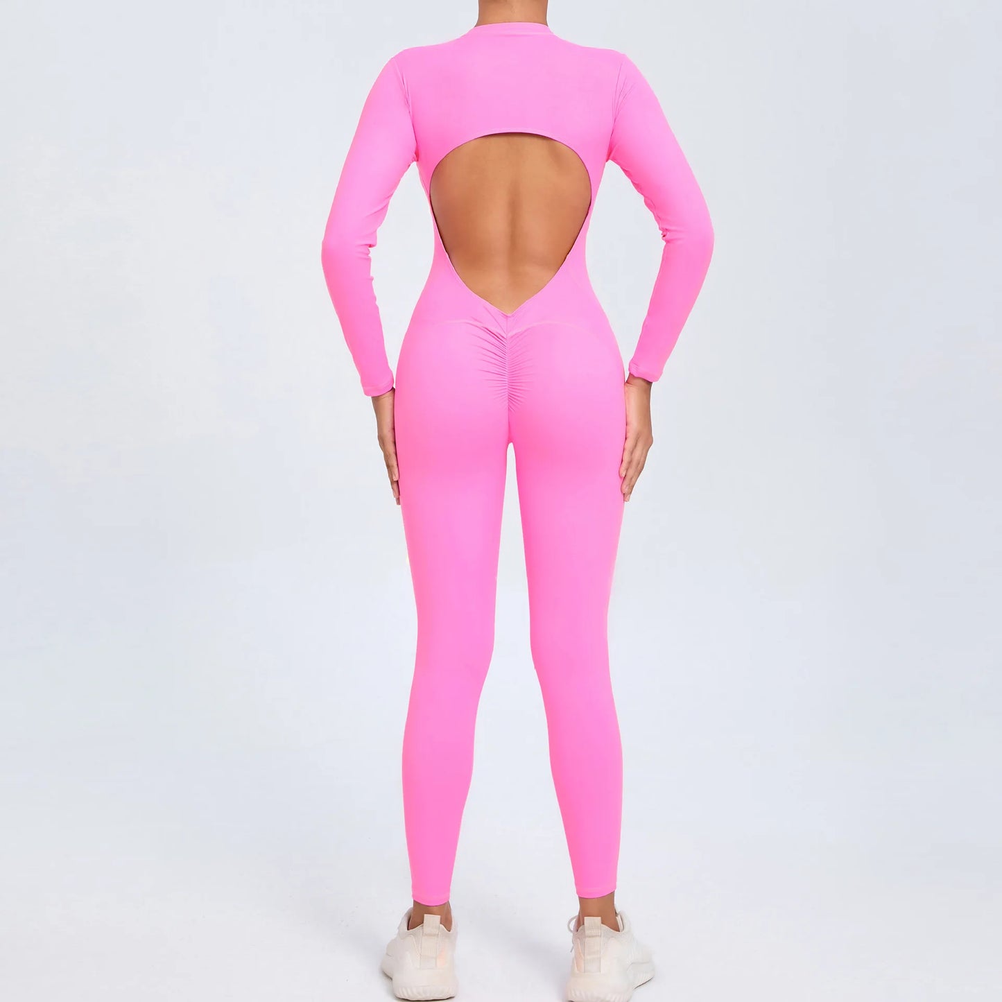 Women's Back Sports Jumpsuit Yoga Clothes Rompers Women Long Sleeve Workout Backless One-piece Suit Female