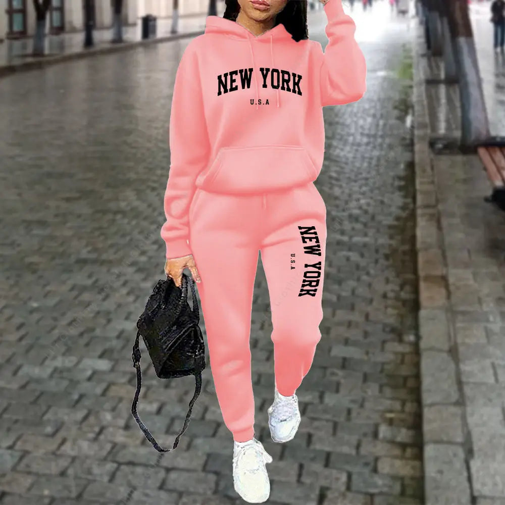 Women's NEW YORK Tracksuit Autumn Winter Hoodies Trousers 2PCS Suit Sports Jogging Pants Sets High Quality Clothes
