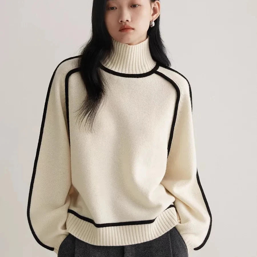 Women's New Autumn Turtleneck Sweaters Winter New Loose Patchwork Knitted Sweaters Pullover Female Soft Warm Thick Casual Top