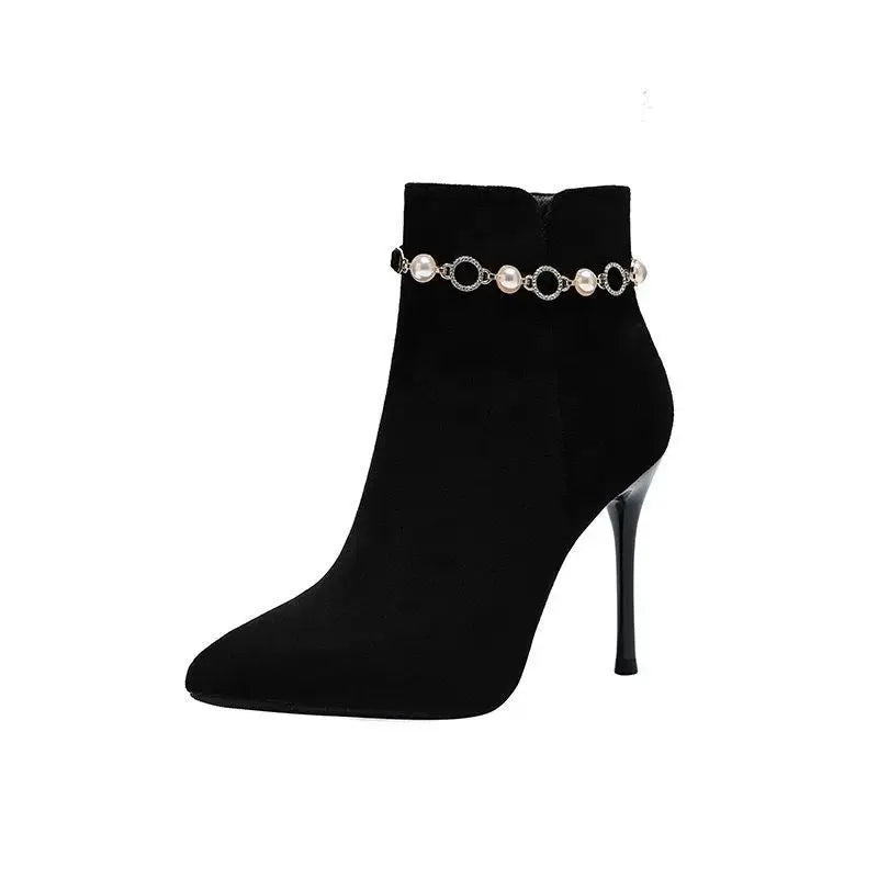 Women's Pointed Toe Sexy Ankle Boots Footwear Very High Heels Shoes for Woman Rhinestone Boots