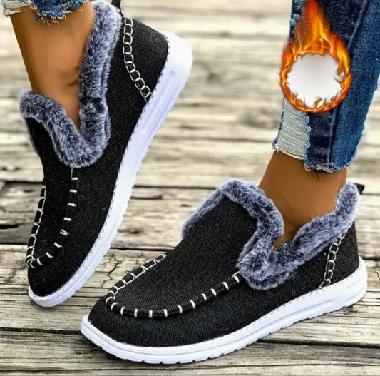 Women's Winter Thickened Fleece Lined Snow Boots Easy to Wear Short Fashion And Warm Cotton Shoes Flat Warm Loafers Botas Mujer