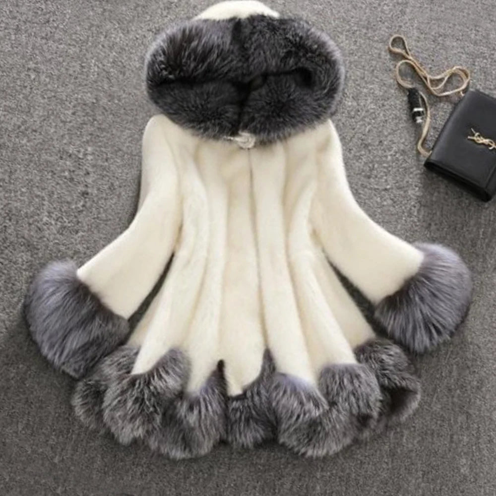 2025 Women's Winter Plus Size Thick Furry Faux Fur Coat Female Hooded Long Sleeve Plush Jacket Lady Fake Fur Warm Fluffy Cardigan