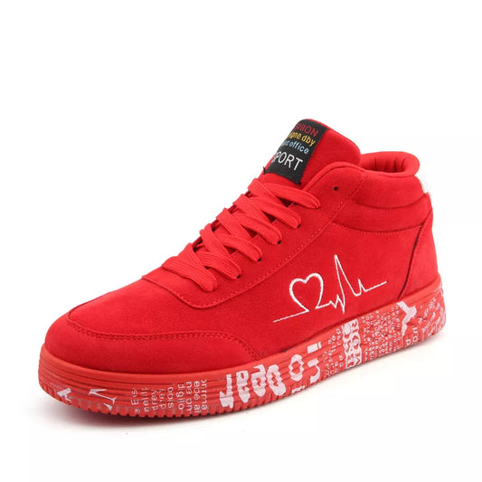 Women Red High Top Sneakers Shoes Spring Canvas Running Casual Sport Shoes