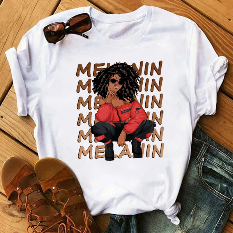 Women Cute Black Girls African Women T Shirt Cartoon Graphic Prints