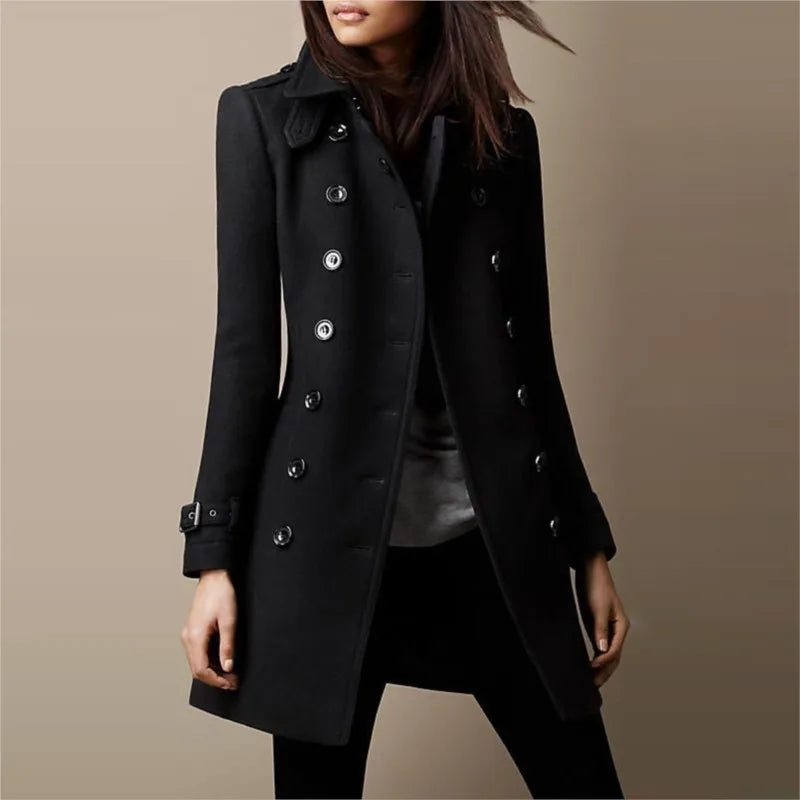 Women Autumn Woolen Double Breasted Jacket Coats