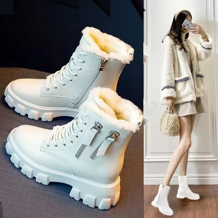 Women Winter Snow Boots New Plush Velvet Warm Ankle Boots Thick Cotton Leather Boots