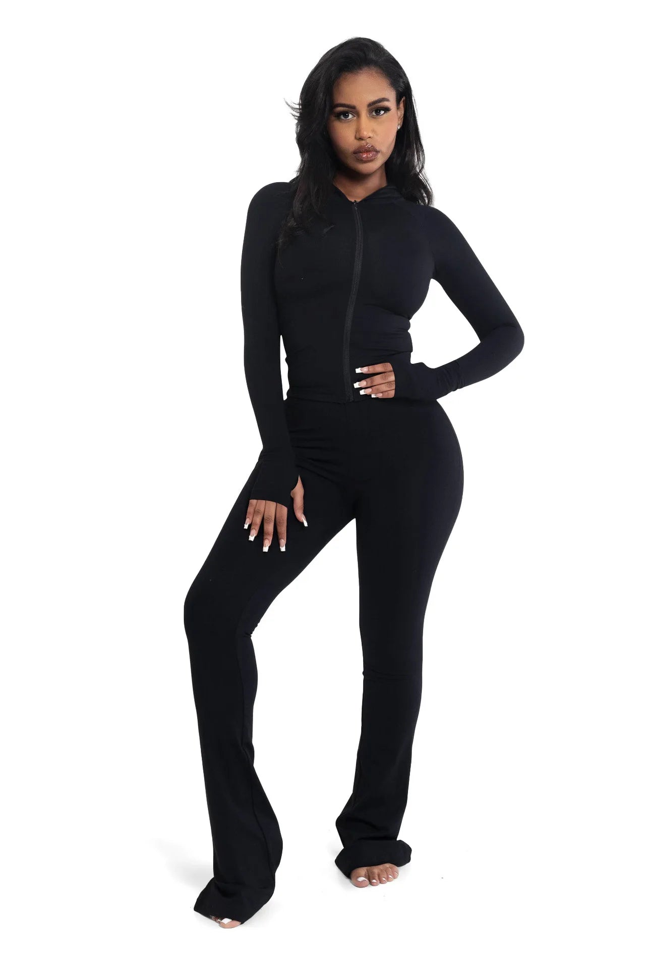 Customized LOGO European and American women's clothing new fashion casual hooded cardigan trousers two-piece set