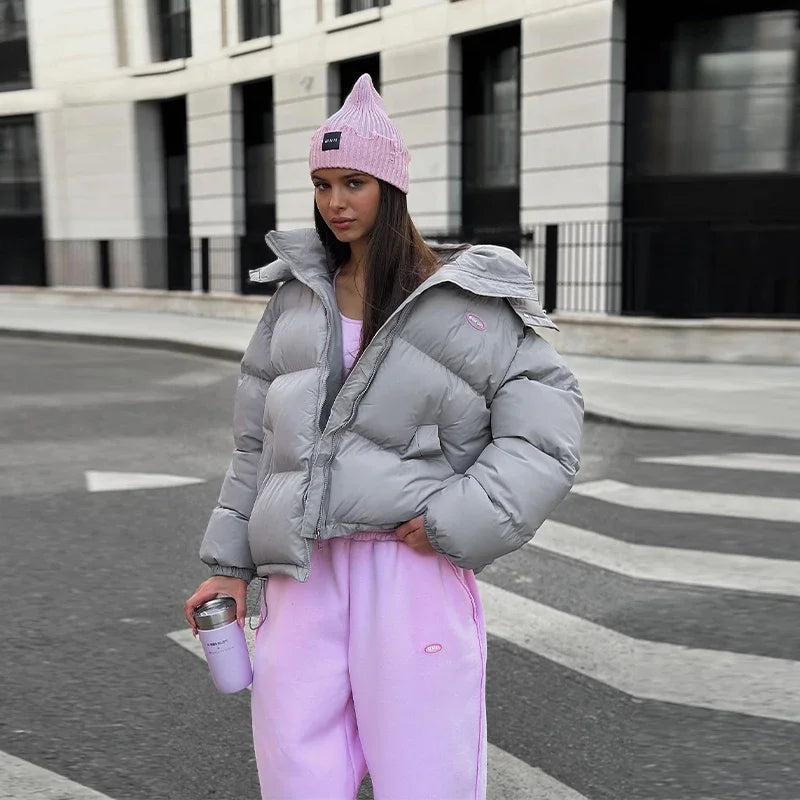 Women's Reversible Cotton Padded Hooded Jacket Zipper Long Sleeve Female Short Coats 2026 Autumn Winter Chic Lady New In Outerwear