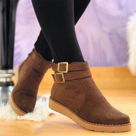 Women's New Ankle Buckle Flat Suede Snow Boots Fashion Denim British Style