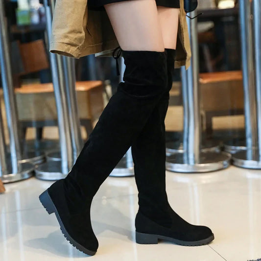Women's winter new knee-high boots Outdoor suede Anti slip shoe round toe casual elastic boot Comfortable fashion shoes