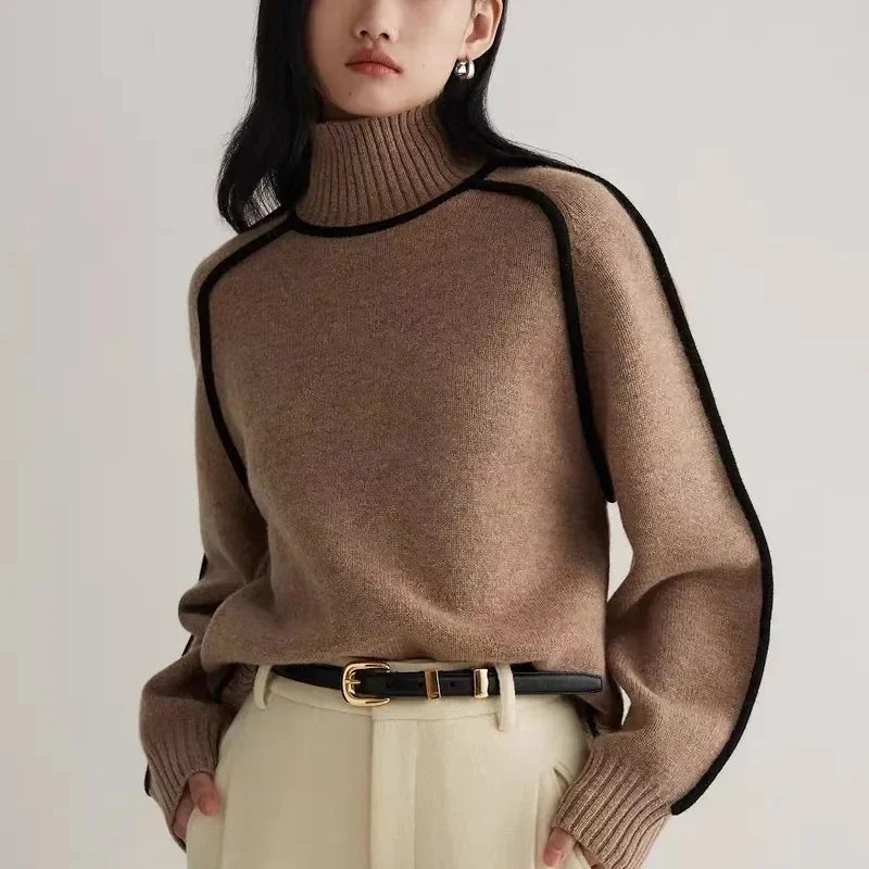 Women's New Autumn Turtleneck Sweaters Winter New Loose Patchwork Knitted Sweaters Pullover Female Soft Warm Thick Casual Top