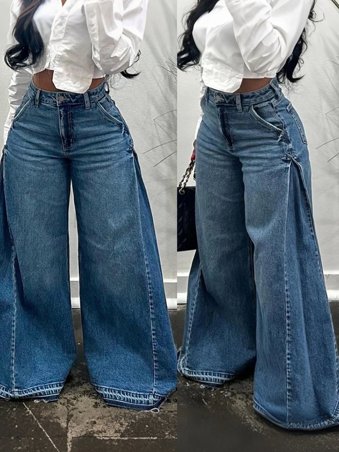 Women's Vintage Wide-Leg Jeans Y2K Niche Design Flared Pants Loose Versatile Floor-Length Trousers