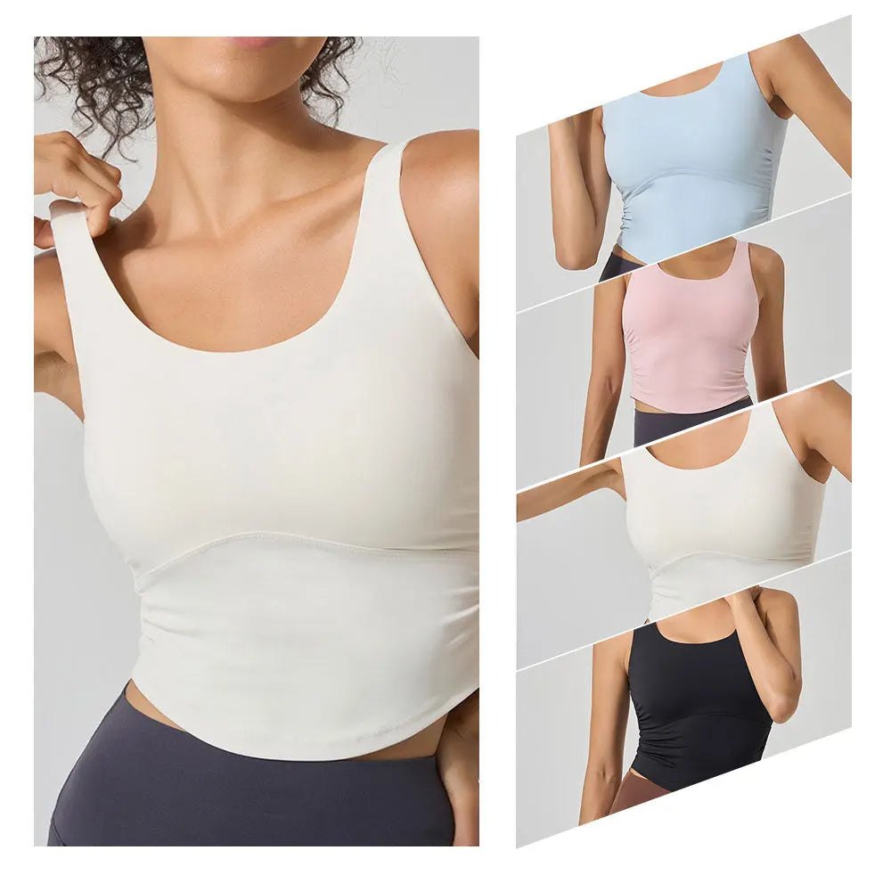 Women's Fixed Cup Yoga Sports Bra Crisscross Back Rushed Waist Workout Tank Top for Pilates, Gym, Outdoor Fitness
