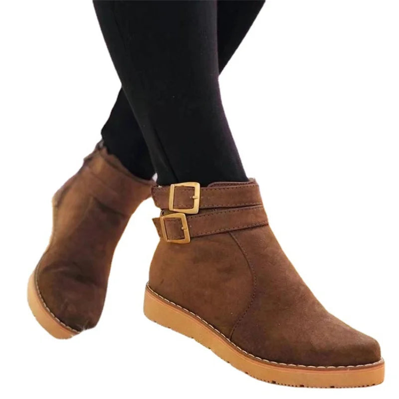 Women's New Ankle Buckle Flat Suede Snow Boots Fashion Denim British Style