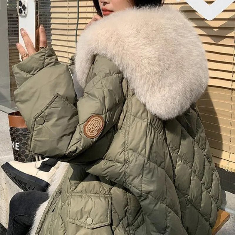 Women Winter Big Luxury Faux Fox Fur Collar Coat Jacket Windproof