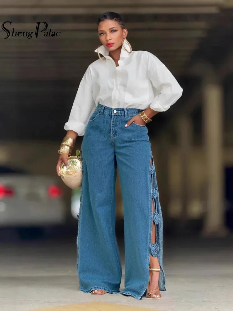 Women's European And American Style Hollowed Out Three-dimensional Flower Straight Leg Jeans For Women Spring 2026 New