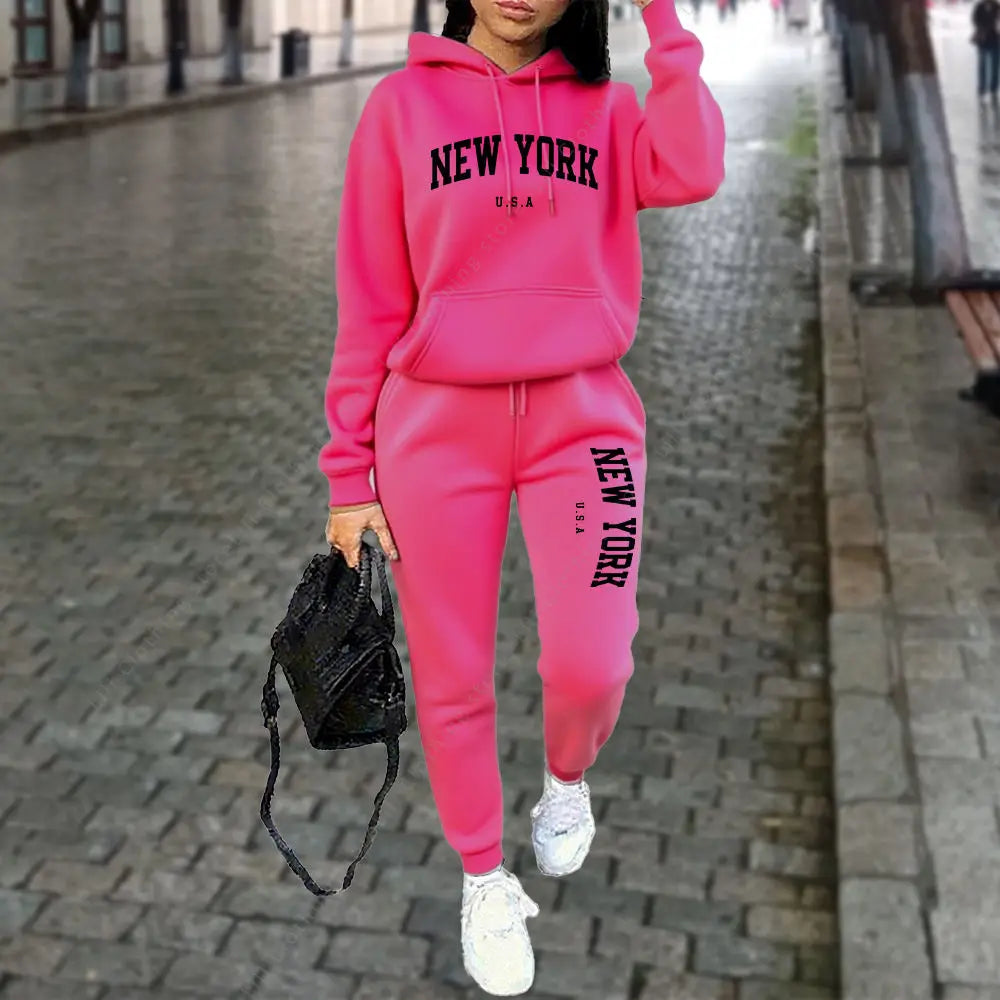 Women's NEW YORK Tracksuit Autumn Winter Hoodies Trousers 2PCS Suit Sports Jogging Pants Sets High Quality Clothes