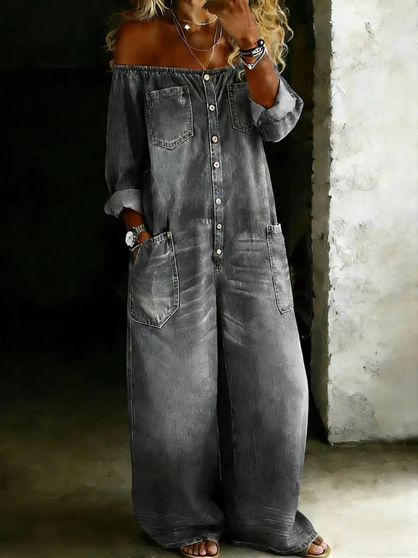 Jumpsuits Women's Denim One-Piece Full Sleeve Off Shoulder Overalls Long Pants Rompers Y2k Streetwear Jumpsuit Casual Loose 2026