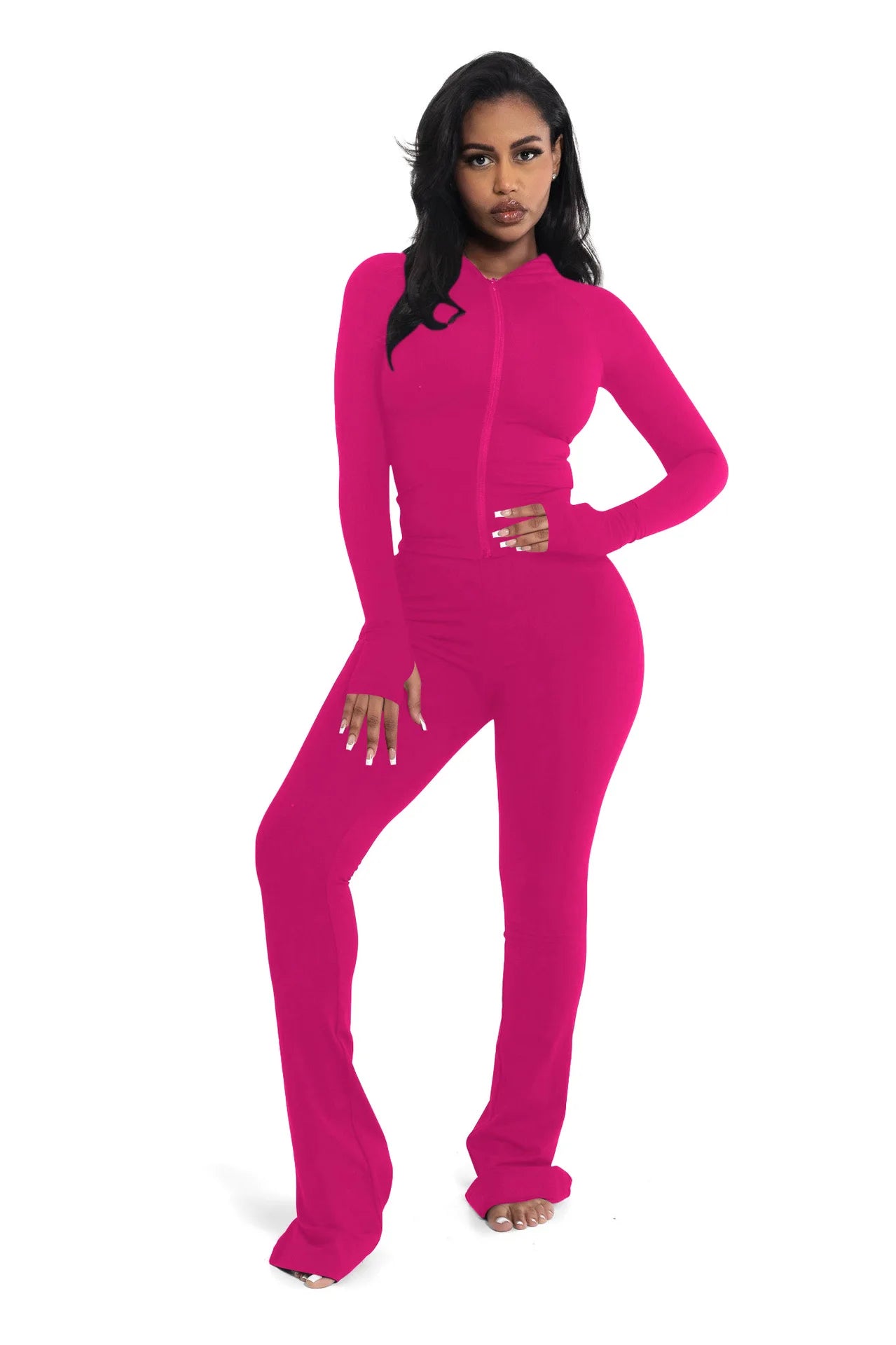 Customized LOGO European and American women's clothing new fashion casual hooded cardigan trousers two-piece set