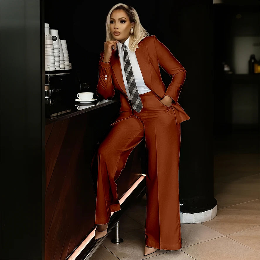 Women's Modern Fashion Single-breasted Pants Suits Peak Lapel Two Pieces Comes in a Variety of Colors Office Lady Simple Set