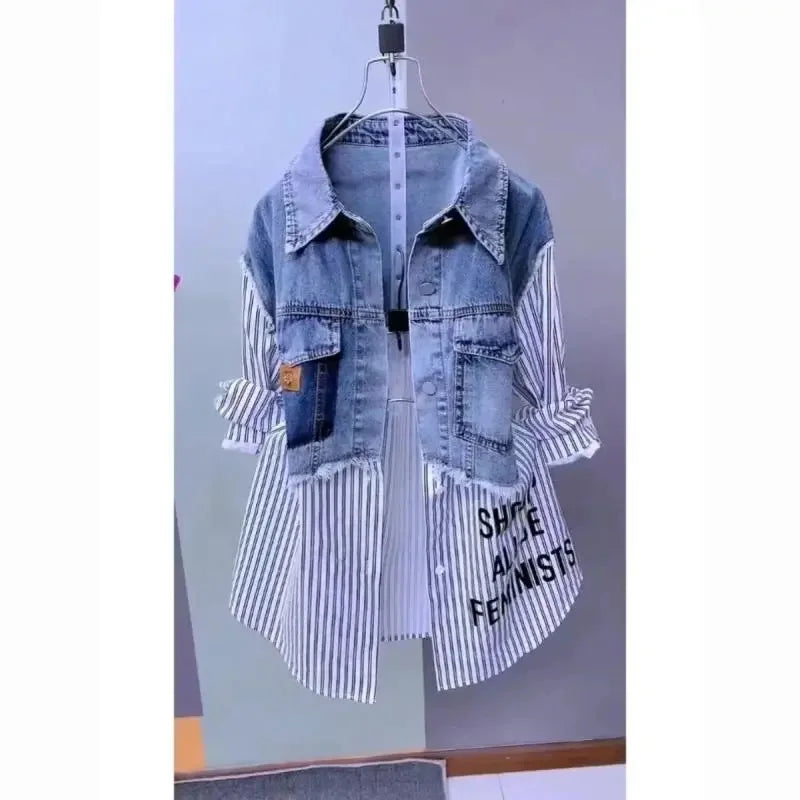 Women New Fashion Striped Denim Jacket Design Jackets