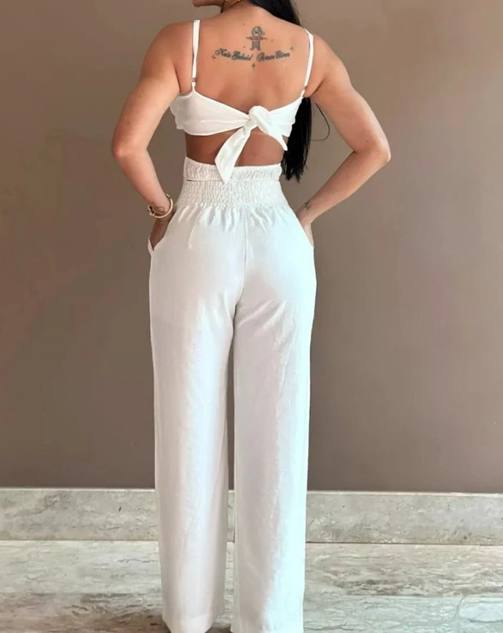 Woman Elegant Summer New Long Jumpsuits Floral Pattern Shirred Hollow Out Jumpsuit Casual One Pieces