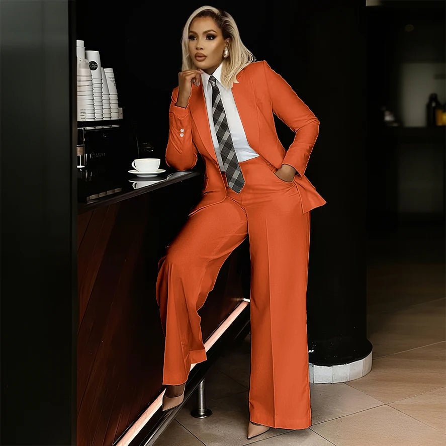 Women's Modern Fashion Single-breasted Pants Suits Peak Lapel Two Pieces Comes in a Variety of Colors Office Lady Simple Set